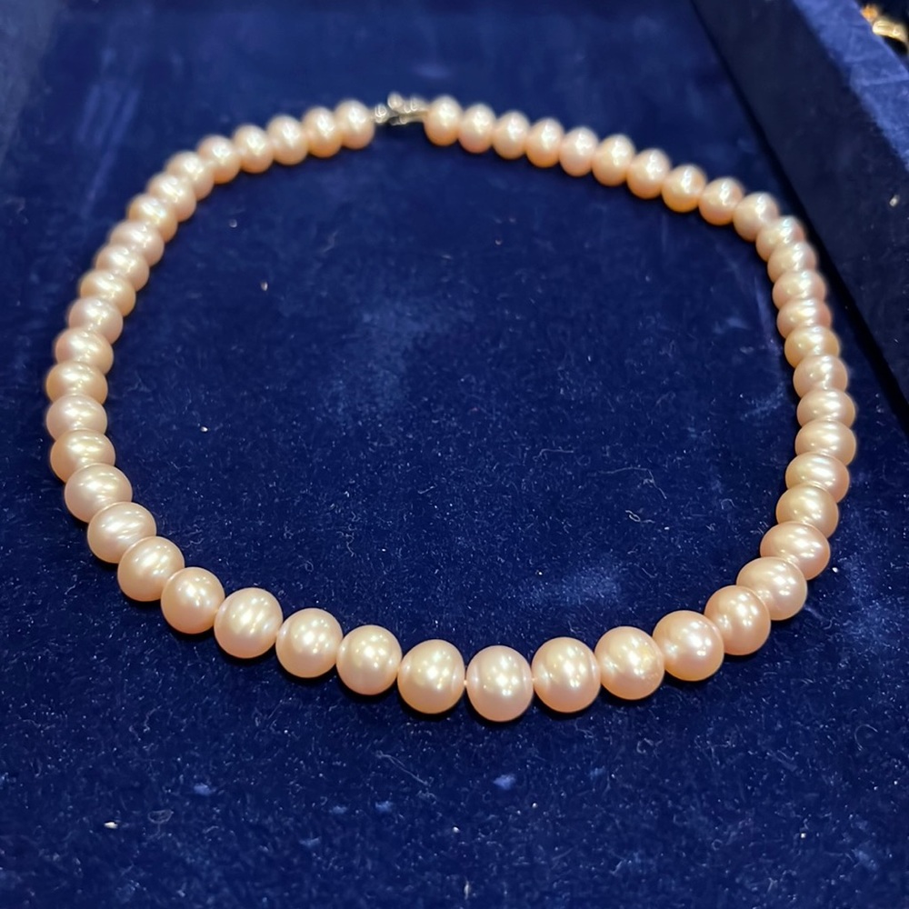 Pearl Necklace 4-5 mm Cultured pink Pearl Choker Jewelry for Women 16 Inch